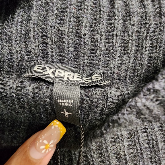 Express Sweater Womens Large Black Ribbed Cotton Wool Mohair Blend High Neck NEW - Picture 7 of 13